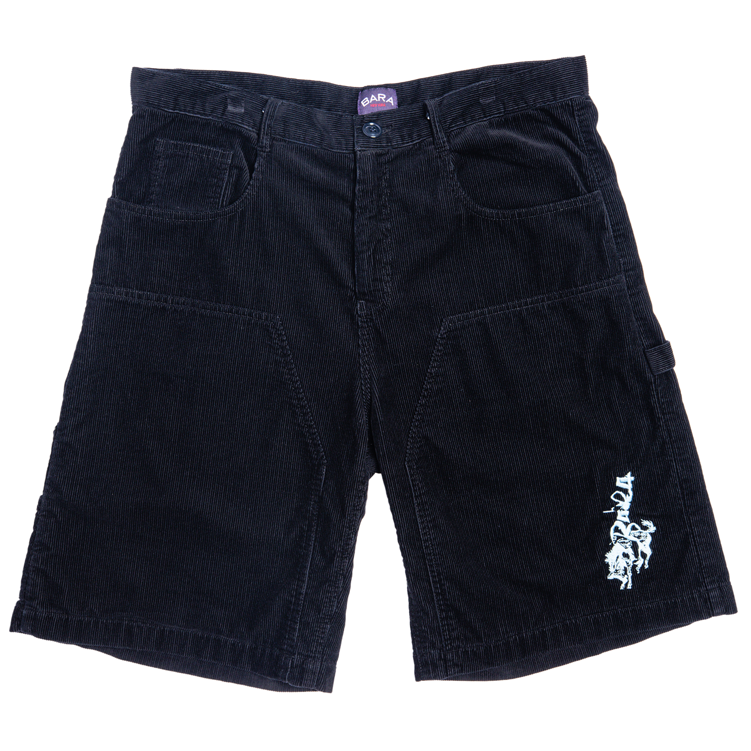 BARA Black Washed Corduroy Double Knee Carpenter Shorts